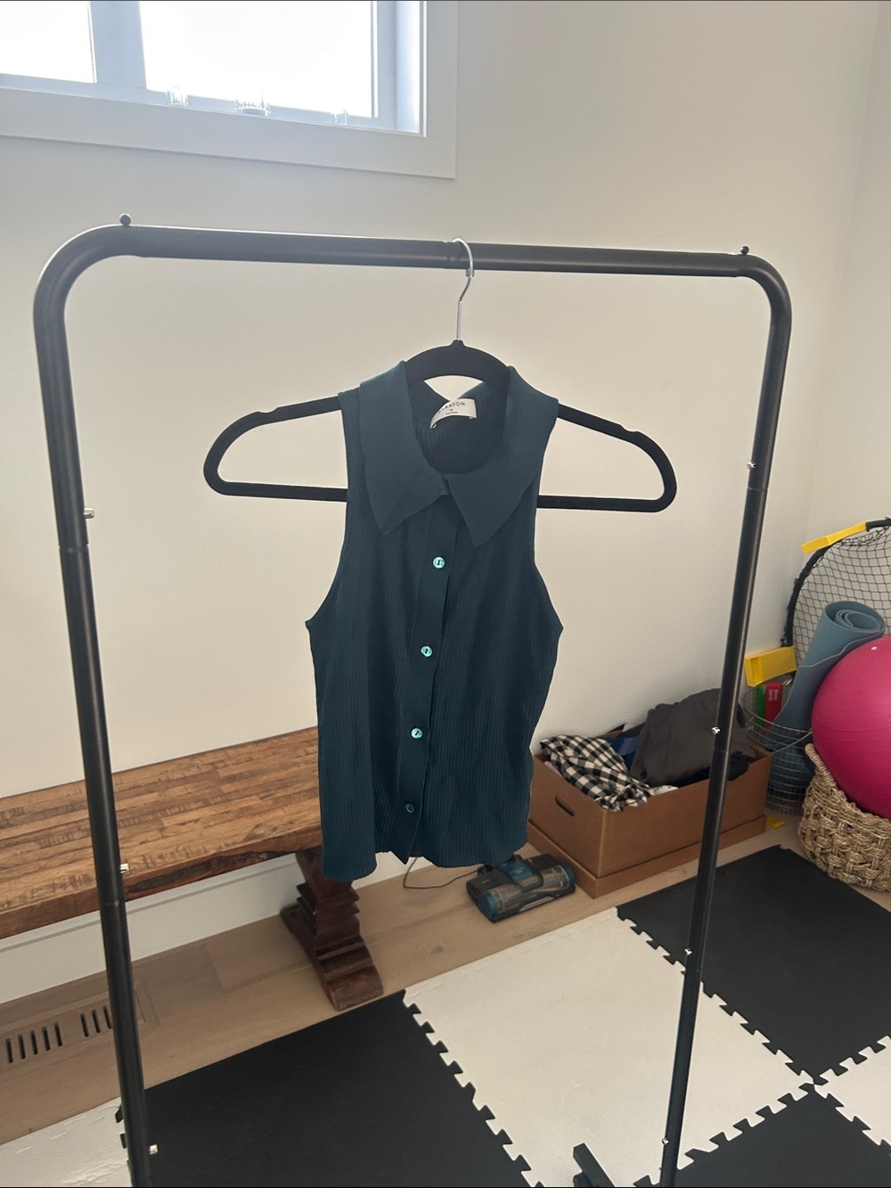 Babaton Dark Teal Ribbed Sleeveless Button-Front Camisole